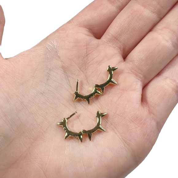 New Gold Tone Mini Hoop Huggie Rhinestone Spike Pierced Earrings - Picture 6 of 6